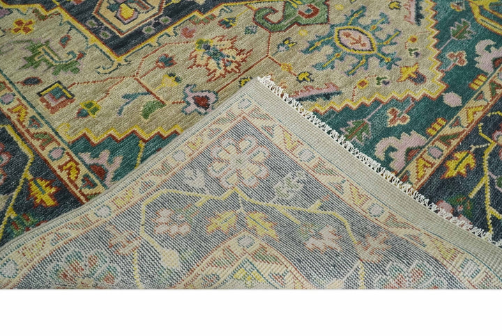 Antique 5x8, 6x9, 8x10, 9x12, 10x14 and 12x15 Hand Knotted Camel, Green and Charcoal Traditional Persian Heriz Serapi Wool Rug | TRDCP925912 - The Rug Decor