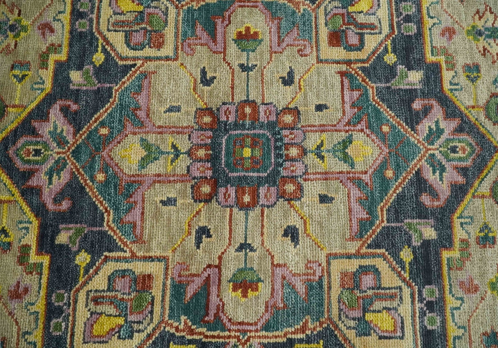 Antique 5x8, 6x9, 8x10, 9x12, 10x14 and 12x15 Hand Knotted Camel, Green and Charcoal Traditional Persian Heriz Serapi Wool Rug | TRDCP925912 - The Rug Decor