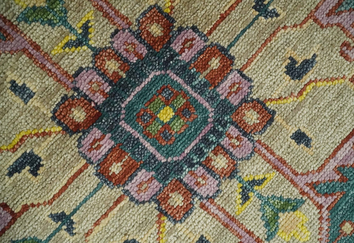 Antique 5x8, 6x9, 8x10, 9x12, 10x14 and 12x15 Hand Knotted Camel, Green and Charcoal Traditional Persian Heriz Serapi Wool Rug | TRDCP925912 - The Rug Decor