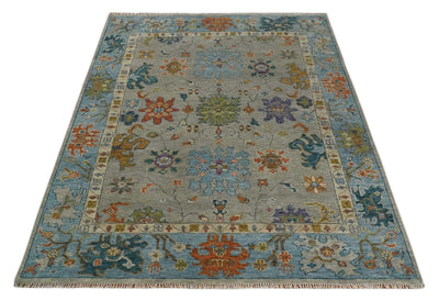Antique 5x8, 6x9, 8x10, 9x12, 10x14 and 12x15 Hand Knotted Gray, Beige and Blue Traditional Persian Vintage Oushak Wool Rug | TRDCP748 - The Rug Decor