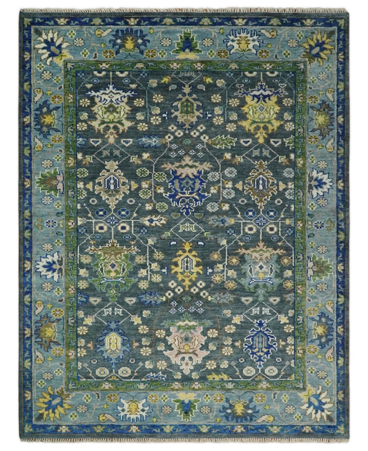 Antique 5x8, 6x9, 8x10, 9x12, 10x14 and 12x15 Hand Knotted Green Moss and Blue Traditional Persian Vintage Oushak Wool Rug | TRDCP679 - The Rug Decor