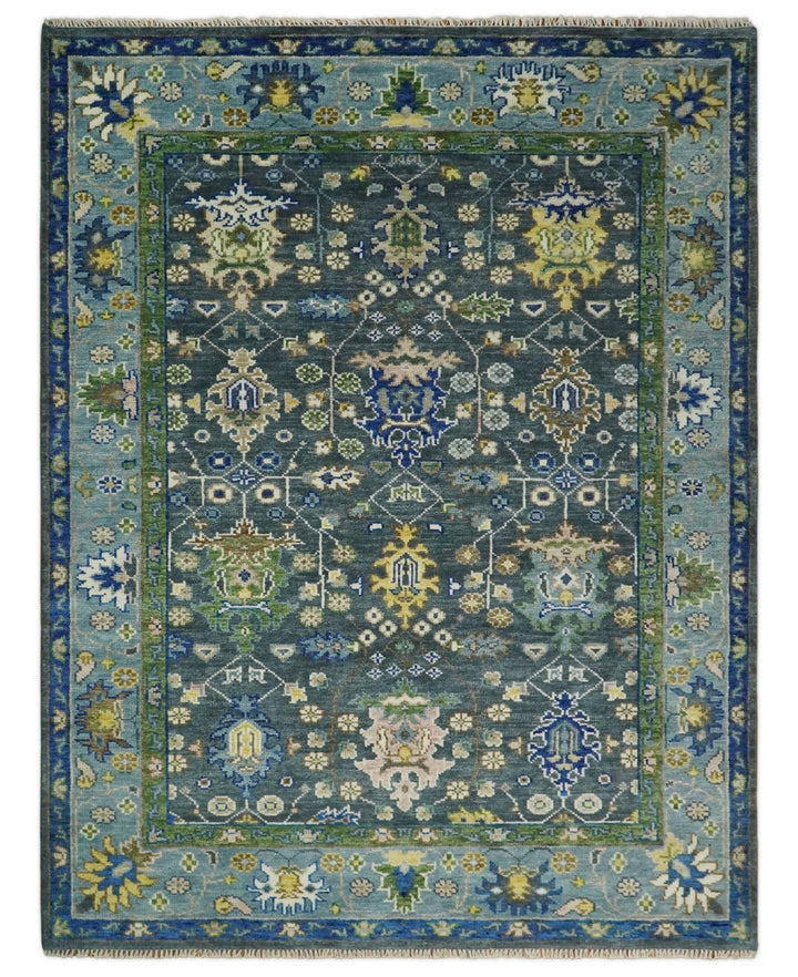 Antique Hand Knotted Green Moss and Blue Traditional Turkish