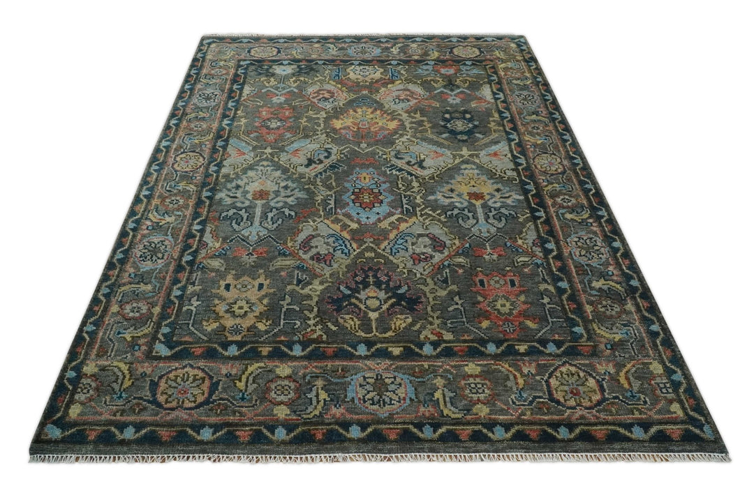 Antique 5x8, 6x9, 8x10, 9x12, 10x14 and 12x15 Traditional Persian Gray, Rust and Charcoal Vibrant Hand knotted Oushak Wool Area Rug | TRDCP999810 - The Rug Decor
