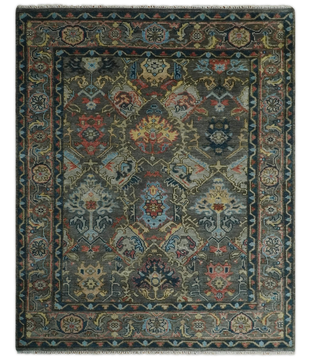 Antique 5x8, 6x9, 8x10, 9x12, 10x14 and 12x15 Traditional Persian Gray, Rust and Charcoal Vibrant Hand knotted Oushak Wool Area Rug | TRDCP999810 - The Rug Decor