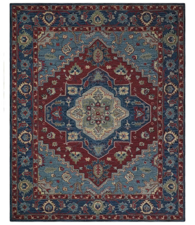 Antique 5x8, 6x9, 8x10 and 9x12 Red and Blue Hand Tufted Traditional Persian Medallion Rug | TRD6448 - The Rug Decor