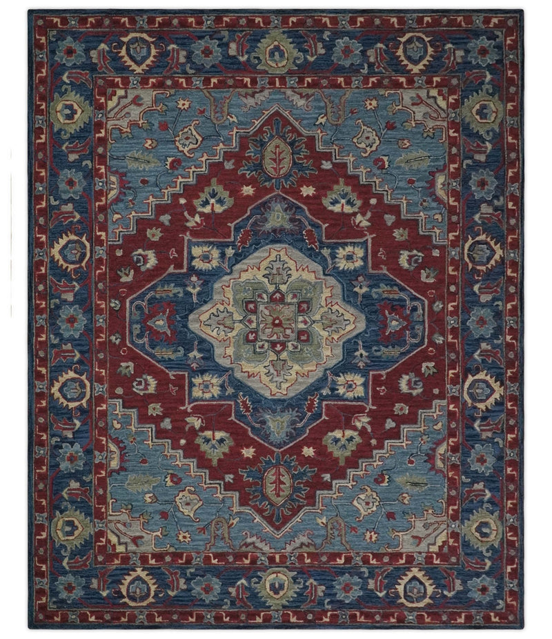 Antique 5x8, 6x9, 8x10 and 9x12 Red and Blue Hand Tufted Traditional Persian Medallion Rug | TRD6448 - The Rug Decor