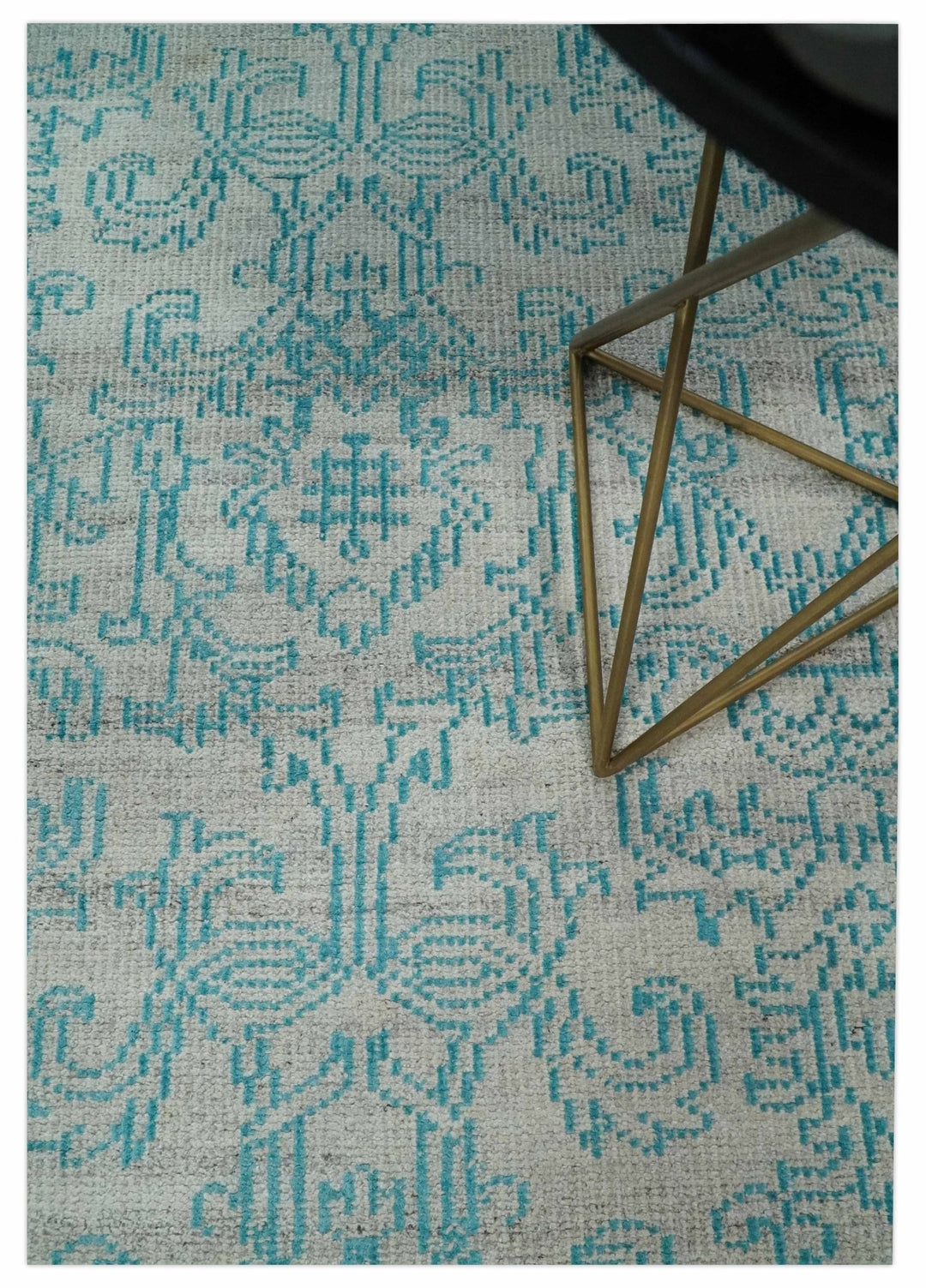 Antique 5x8 Hand Knotted Silver and Blue Persian made of Recycled Silk Area Rug | OP77 - The Rug Decor