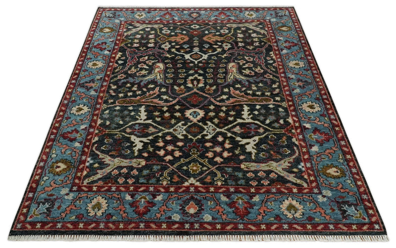 Antique 6x9, 8x10, 9x12, 10x14 and 12x15 Hand Knotted Vintage Oushak Charcoal, Rust and Blue Wool Area Rug | TRD2745 - The Rug Decor