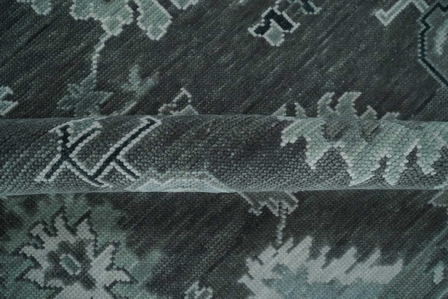 Antique 8x10, 9x12, 10x14 and 12x15 Hand Knotted Charcoal and Ivory Traditional Persian Oushak Wool Rug | NT28 - The Rug Decor