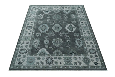 Antique 8x10, 9x12, 10x14 and 12x15 Hand Knotted Charcoal and Ivory Traditional Persian Oushak Wool Rug | NT28 - The Rug Decor