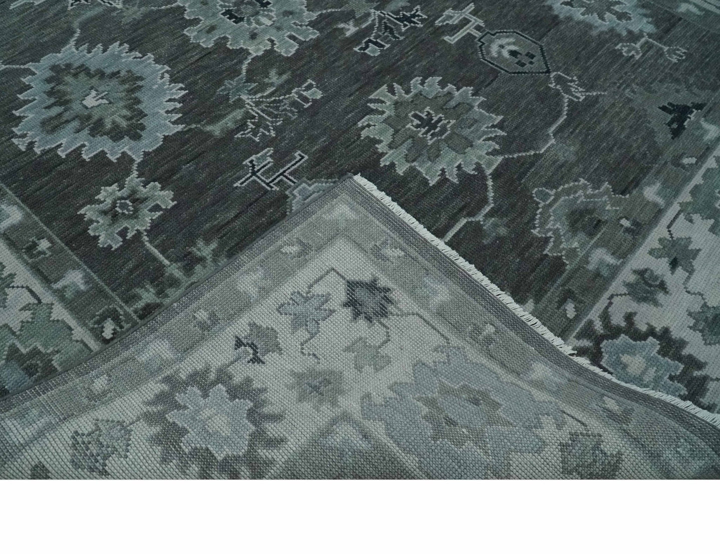 Antique 8x10, 9x12, 10x14 and 12x15 Hand Knotted Charcoal and Ivory Traditional Persian Oushak Wool Rug | NT28 - The Rug Decor