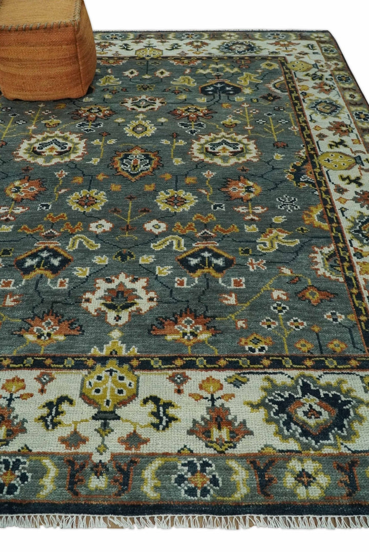 Antique 8x10 Gray and Ivory Traditional Persian Oushak Wool Rug | TRDCP1114810 - The Rug Decor