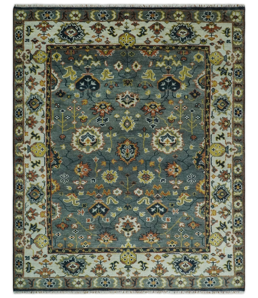 Antique 8x10 Gray and Ivory Traditional Persian Oushak Wool Rug | TRDCP1114810 - The Rug Decor