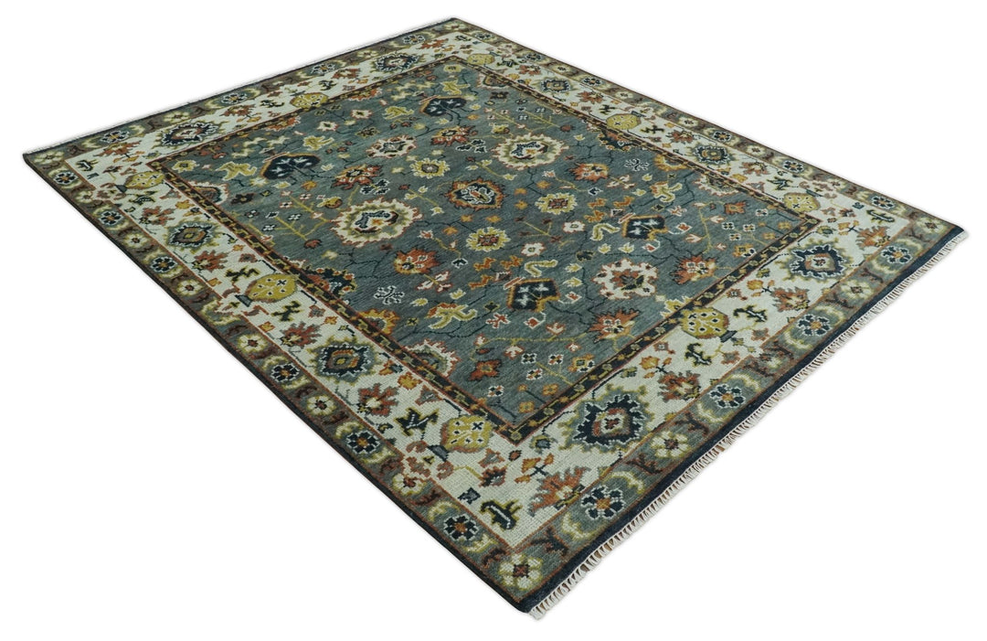 Antique 8x10 Gray and Ivory Traditional Persian Oushak Wool Rug | TRDCP1114810 - The Rug Decor