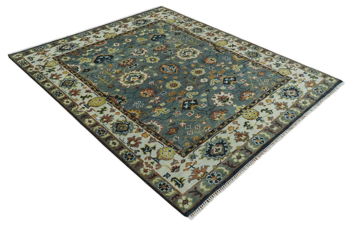 Antique 8x10 Gray and Ivory Traditional Persian Oushak Wool Rug | TRDCP1114810 - The Rug Decor