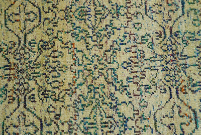 Antique 8x10 Hand Knotted Beige and Blue Persian made of Recycled Silk Area Rug | OP20 - The Rug Decor