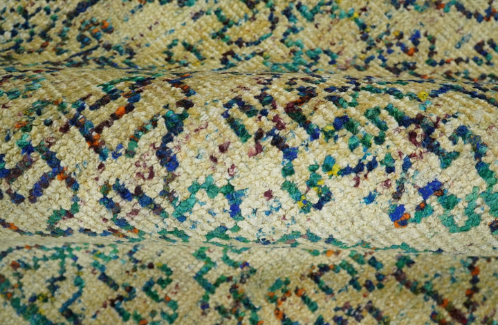 Antique 8x10 Hand Knotted Beige and Blue Persian made of Recycled Silk Area Rug | OP20 - The Rug Decor