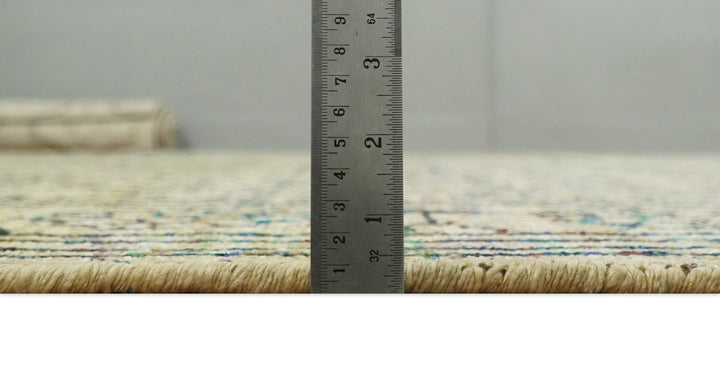 Antique 8x10 Hand Knotted Beige and Blue Persian made of Recycled Silk Area Rug | OP20 - The Rug Decor