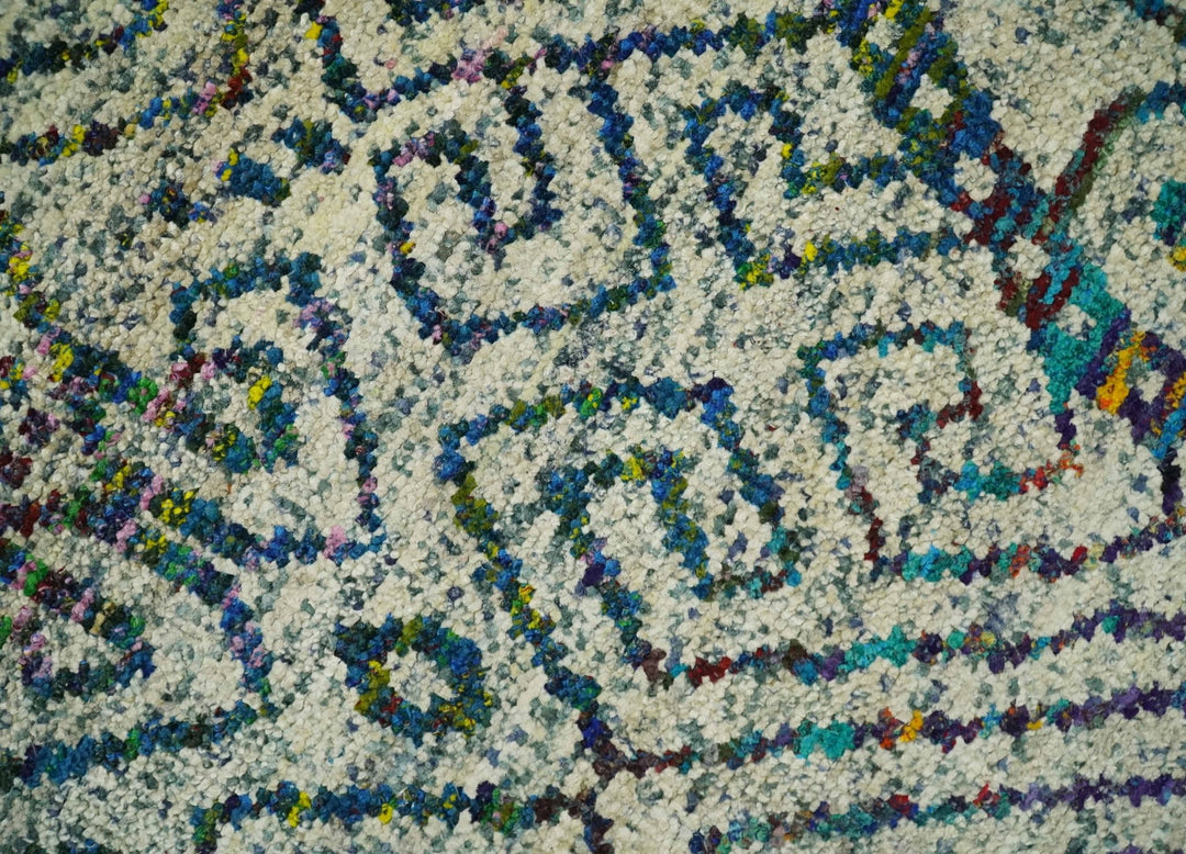Antique 8x10 Hand Knotted Beige and Blue Persian made of Recycled Silk Area Rug | OP25 - The Rug Decor
