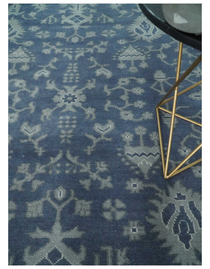Antique 8x10 Hand Knotted Blue and Gray Traditional Vintage Persian Style Wool Rug | AC24810 - The Rug Decor