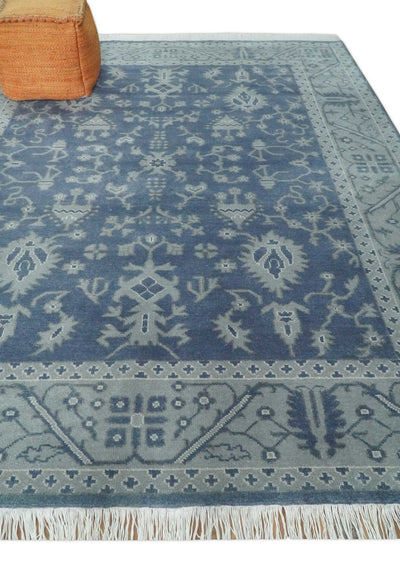 Antique 8x10 Hand Knotted Blue and Gray Traditional Vintage Persian Style Wool Rug | AC24810 - The Rug Decor
