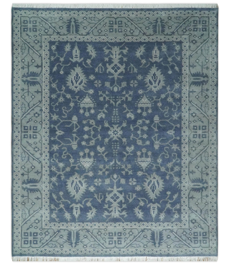 Antique 8x10 Hand Knotted Blue and Gray Traditional Vintage Persian Style Wool Rug | AC24810 - The Rug Decor