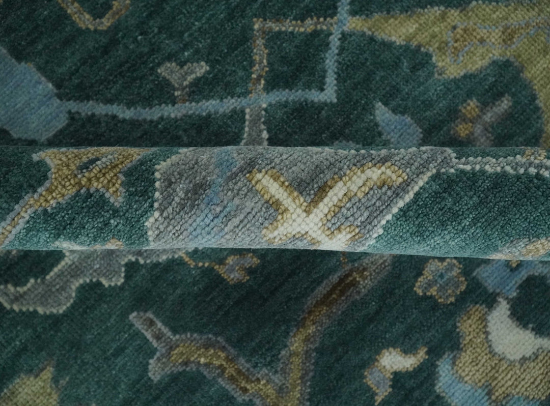 Antique 8x10 Hand Knotted Oriental Oushak Teal Green and Gray Wool Area Rug | TRDCP1077S - The Rug Decor