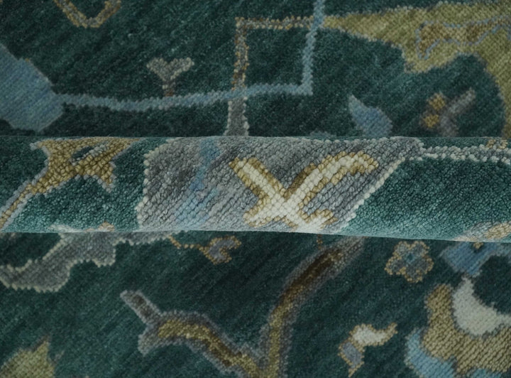 Antique 8x10 Hand Knotted Oriental Oushak Teal Green and Gray Wool Area Rug | TRDCP1077S - The Rug Decor