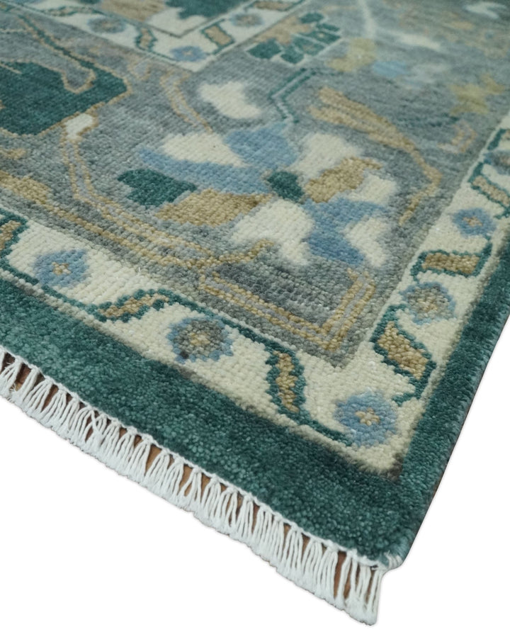 Antique 8x10 Hand Knotted Oriental Oushak Teal Green and Gray Wool Area Rug | TRDCP1077S - The Rug Decor