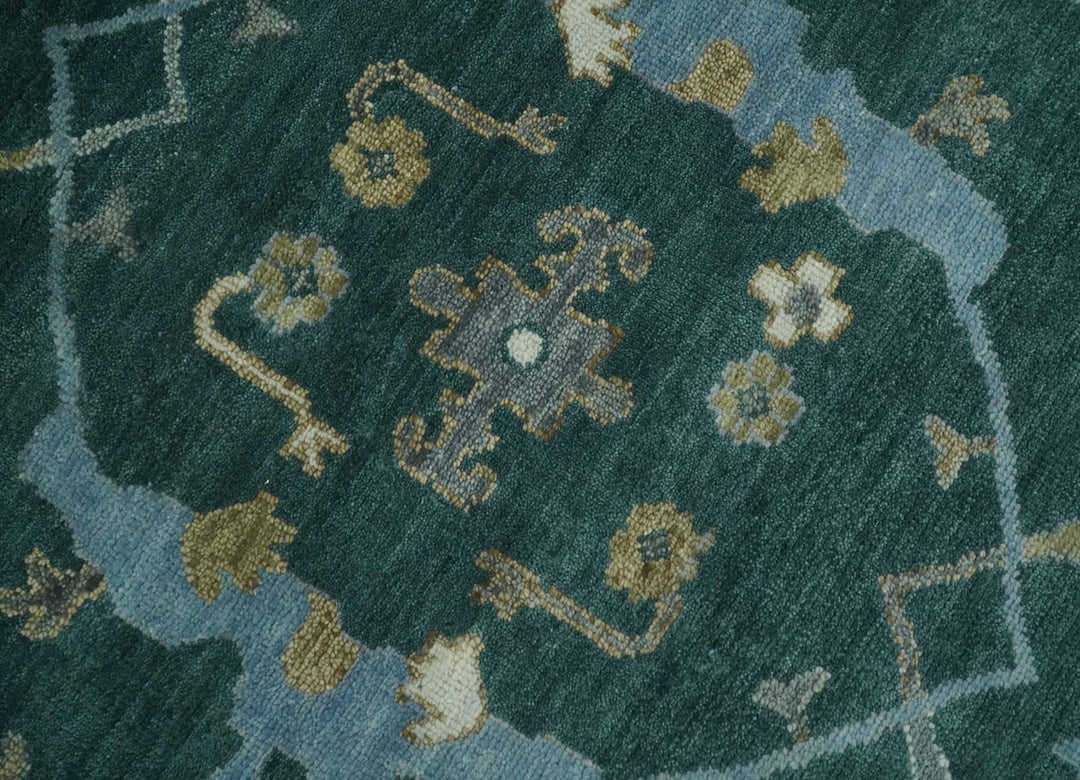 Antique 8x10 Hand Knotted Oriental Oushak Teal Green and Gray Wool Area Rug | TRDCP1077S - The Rug Decor