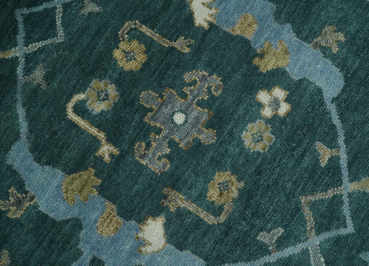 Antique 8x10 Hand Knotted Oriental Oushak Teal Green and Gray Wool Area Rug | TRDCP1077S - The Rug Decor