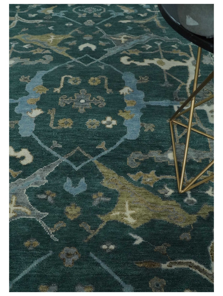 Antique 8x10 Hand Knotted Oriental Oushak Teal Green and Gray Wool Area Rug | TRDCP1077S - The Rug Decor