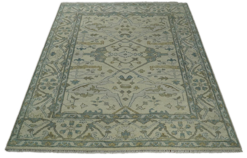 Antique 8x10 Vintage Oriental Traditional Ivory and Blue Wool Area Rug | TRDCP102810 - The Rug Decor