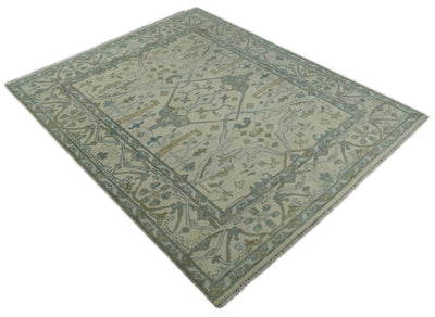 Antique 8x10 Vintage Oriental Traditional Ivory and Blue Wool Area Rug | TRDCP102810 - The Rug Decor