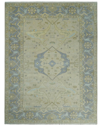 Antique 9x12 Beige and Blue Persian Oushak Hand Knotted Large Wool Area Rug | TRDCP276912 - The Rug Decor