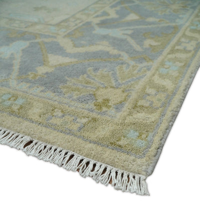 Antique 9x12 Beige and Blue Persian Oushak Hand Knotted Large Wool Area Rug | TRDCP276912 - The Rug Decor