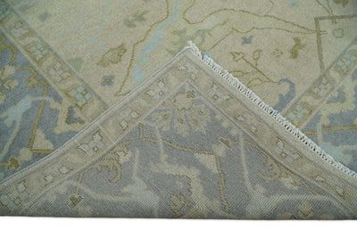 Antique 9x12 Beige and Blue Persian Oushak Hand Knotted Large Wool Area Rug | TRDCP276912 - The Rug Decor