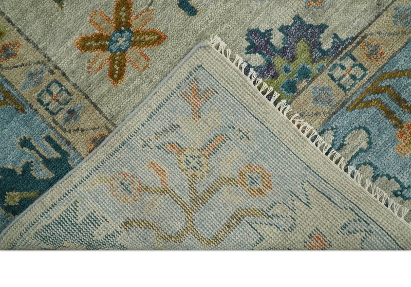 Antique 9x12 Hand Knotted Beige and Blue Traditional Persian Vintage Oushak Wool Rug | TRDCP689912 - The Rug Decor