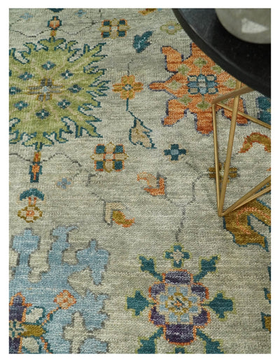 Antique 9x12 Hand Knotted Beige and Blue Traditional Persian Vintage Oushak Wool Rug | TRDCP689912 - The Rug Decor