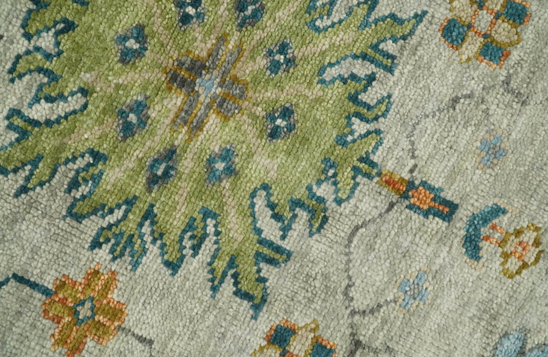 Antique 9x12 Hand Knotted Beige and Blue Traditional Persian Vintage Oushak Wool Rug | TRDCP689912 - The Rug Decor