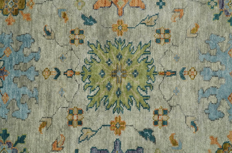 Antique 9x12 Hand Knotted Beige and Blue Traditional Persian Vintage Oushak Wool Rug | TRDCP689912 - The Rug Decor
