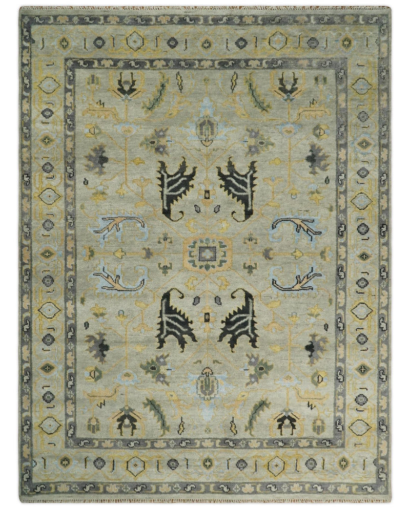 Antique 9x12 Hand Knotted Beige and charcoal Traditional Persian Vintage Wool Rug | TRDCP700912 - The Rug Decor