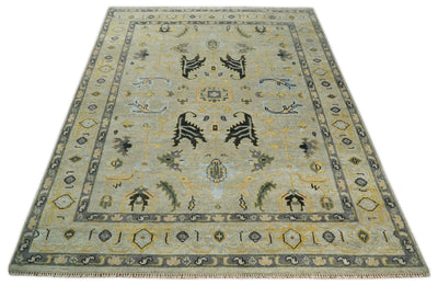 Antique 9x12 Hand Knotted Beige and charcoal Traditional Persian Vintage Wool Rug | TRDCP700912 - The Rug Decor