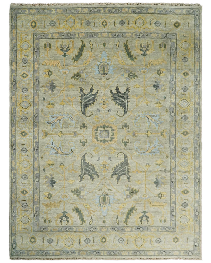 Antique 9x12 Hand Knotted Beige and Silver Traditional Persian Vintage Oushak Wool Rug | TRDCP705912 - The Rug Decor