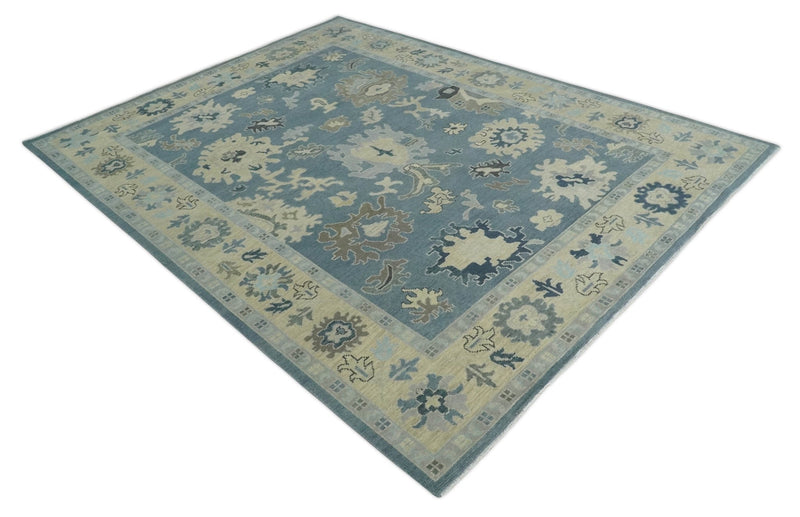 Antique Blue 8x10, 9x12, 10x14 and 12x15 Hand Knotted Beige Traditional Persian Oushak Wool Rug | NT5 - The Rug Decor