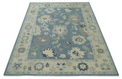 Antique Blue 8x10, 9x12, 10x14 and 12x15 Hand Knotted Beige Traditional Persian Oushak Wool Rug | NT5 - The Rug Decor