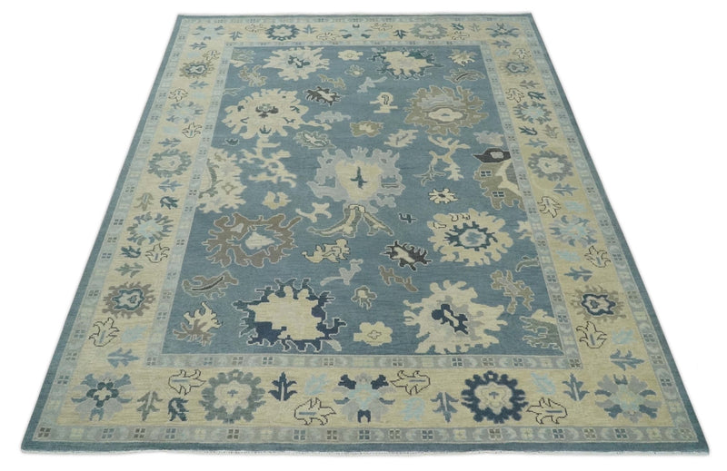 Antique Blue 8x10, 9x12, 10x14 and 12x15 Hand Knotted Beige Traditional Persian Oushak Wool Rug | NT5 - The Rug Decor