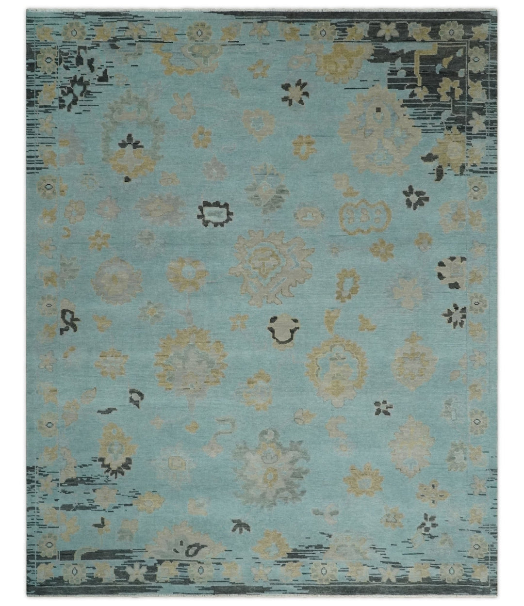 Antique Blue 8x10, 9x12, 10x14 and 12x15 Hand Knotted Charcoal Traditional Persian Oushak Wool Rug | NT3 - The Rug Decor