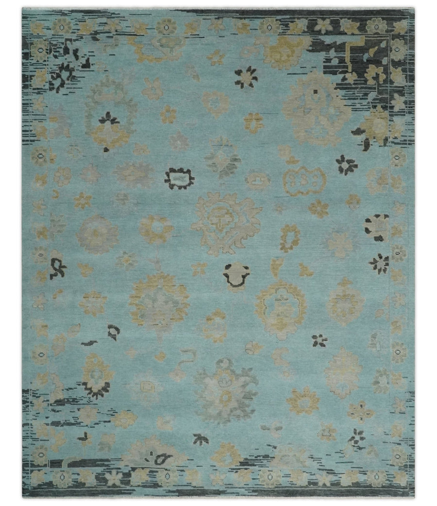 Antique Blue 8x10, 9x12, 10x14 and 12x15 Hand Knotted Charcoal Traditional Persian Oushak Wool Rug | NT3 - The Rug Decor