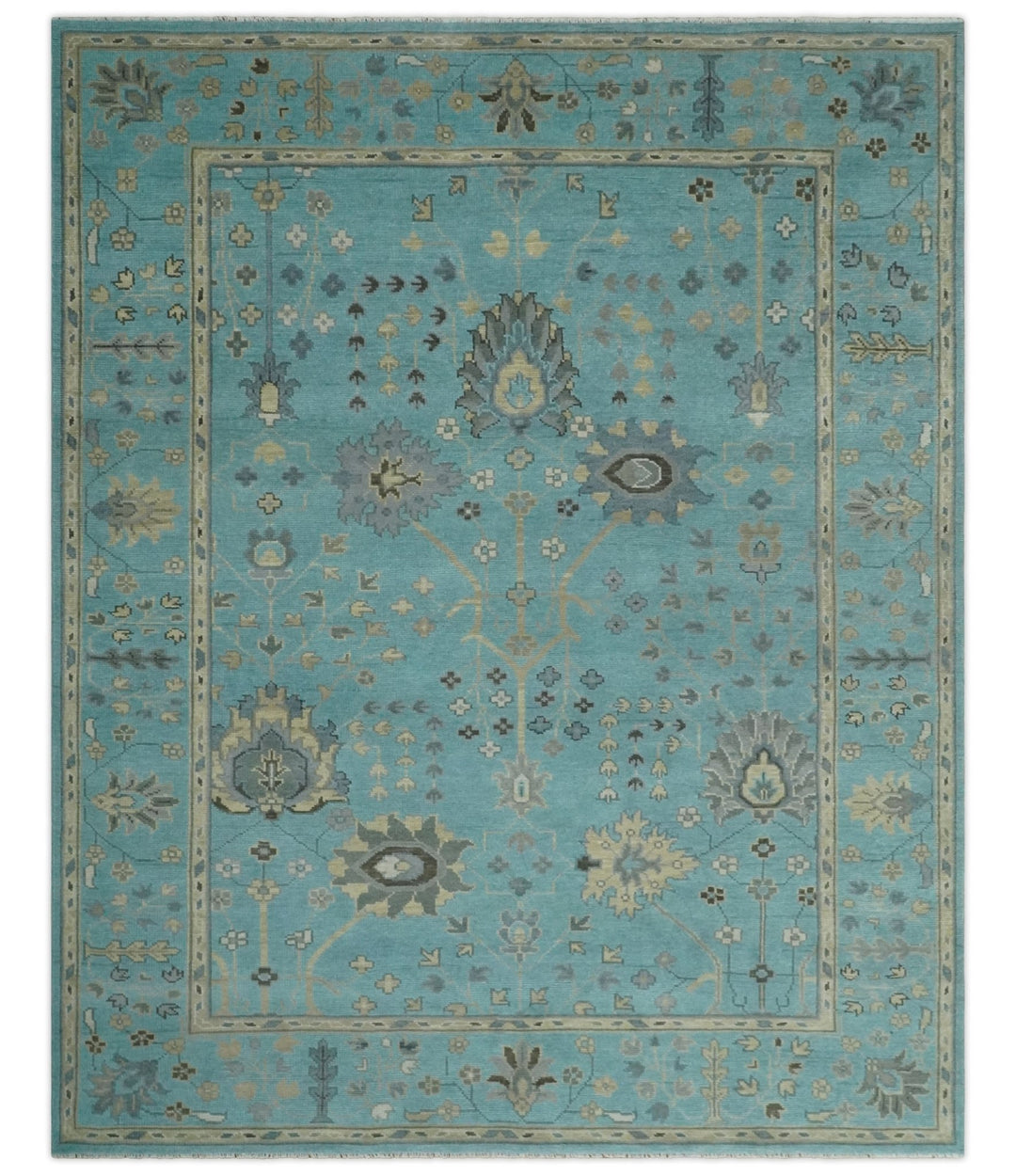 Antique Blue 8x10, 9x12, 10x14 and 12x15 Hand Knotted Silver and Beige Traditional Persian Vintage Wool Rug | NT13 - The Rug Decor